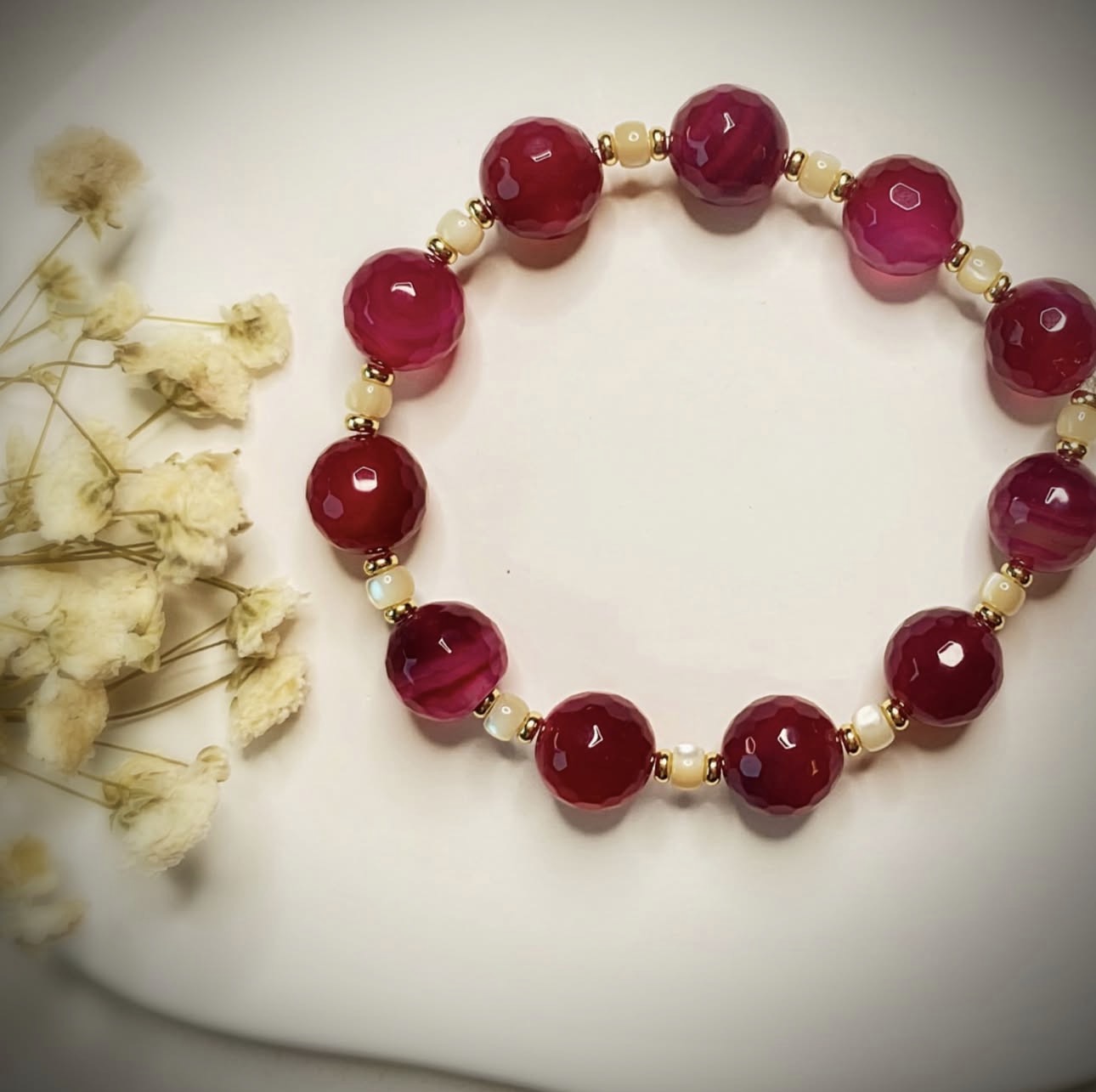 Magenta Agate & Sea Shell Harmony Bracelet
