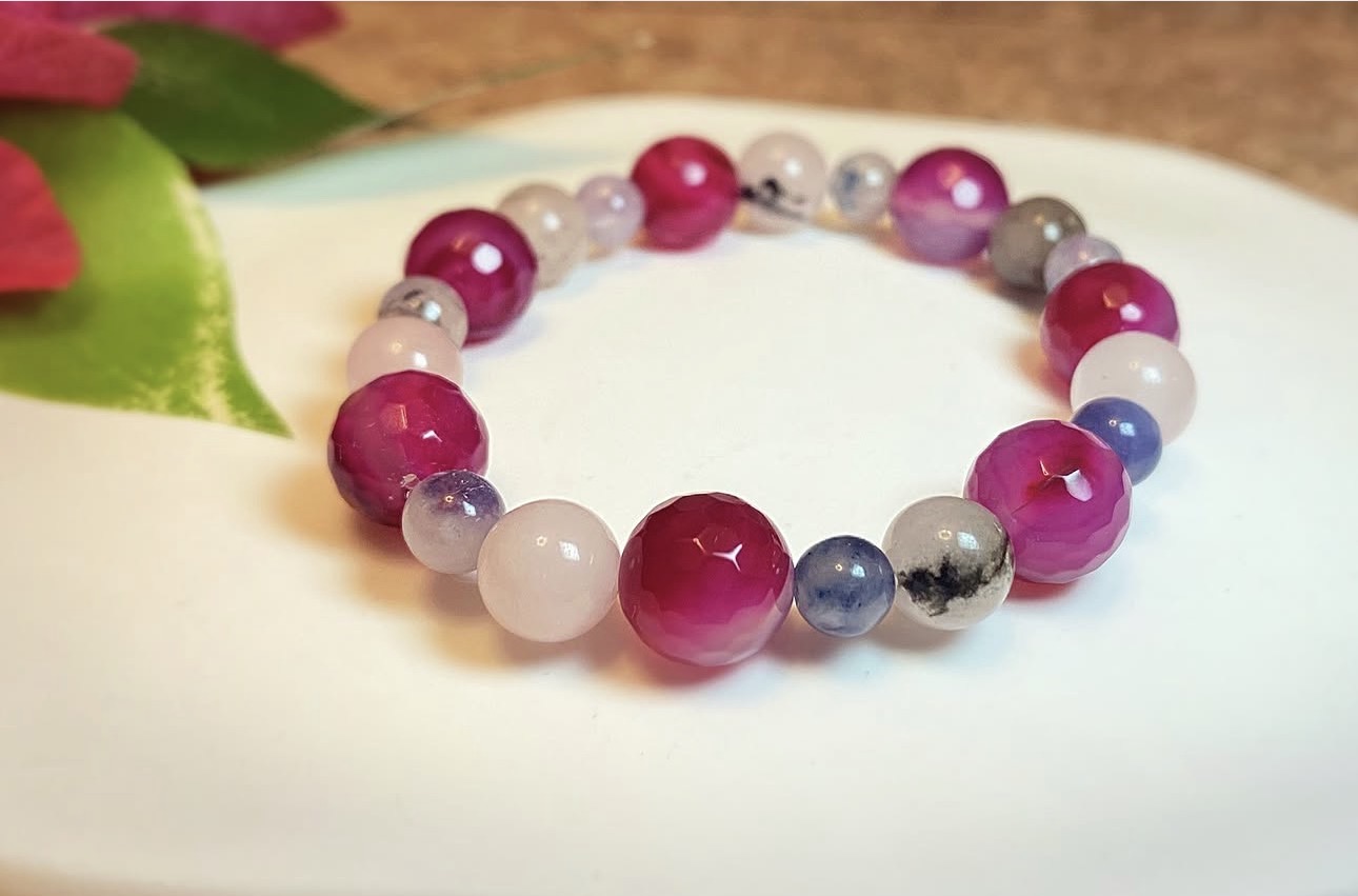 Fuchsia Agate & Jade Harmony Bracelet photo 2