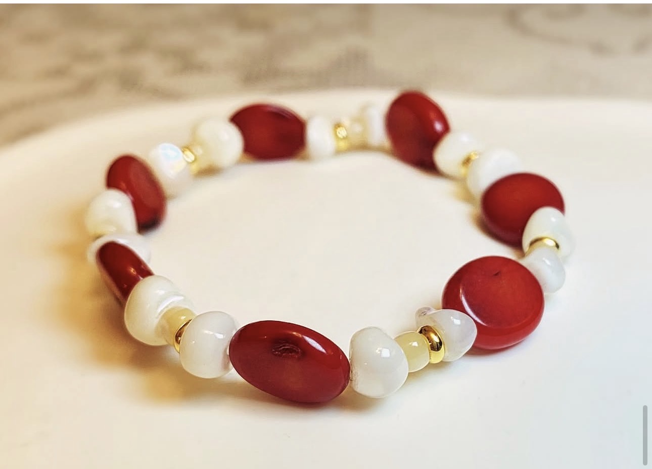 Natural Red Coral & Sea Shell Harmony Bracelet