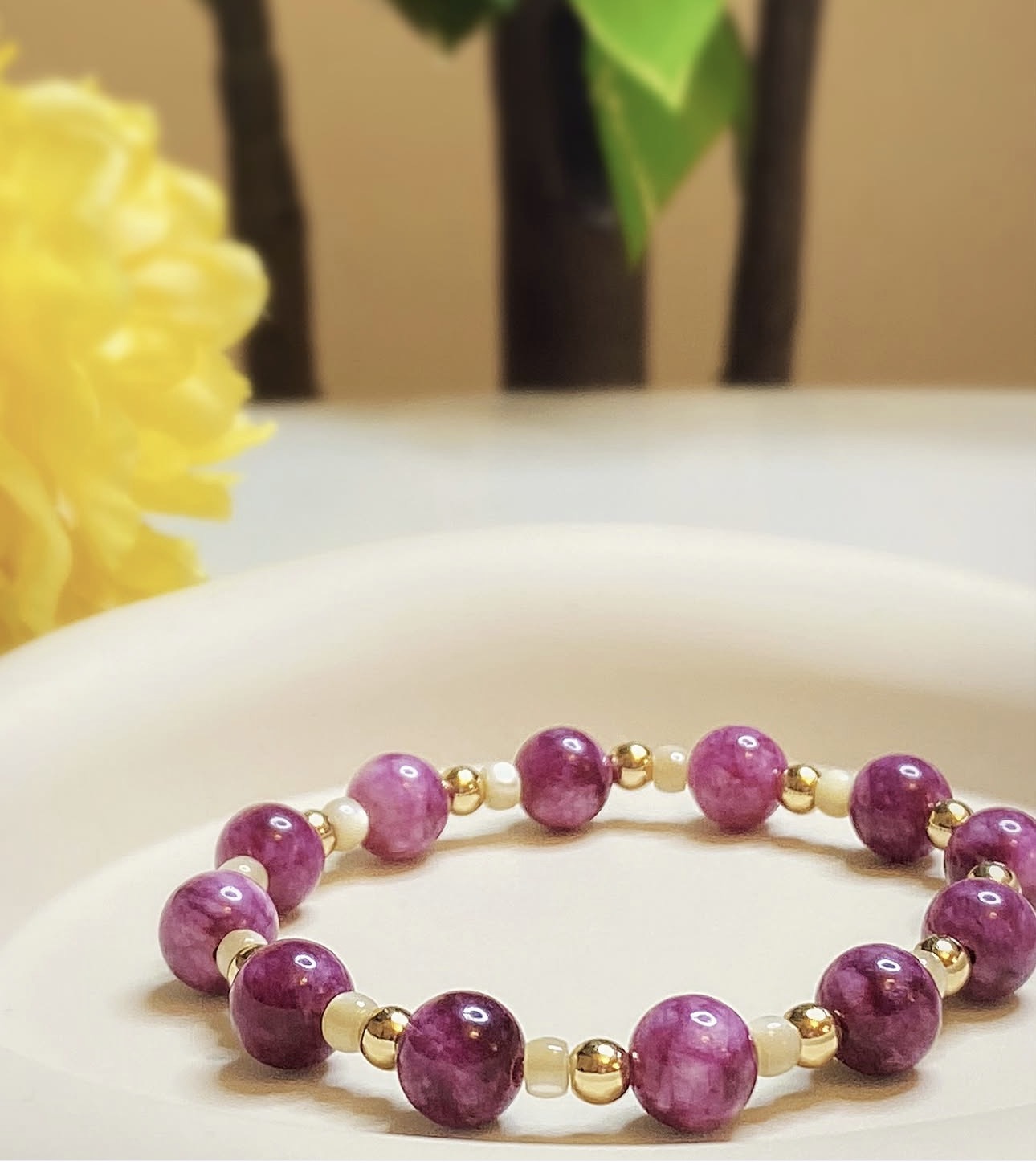Purple Spodumene & Sea Shell Harmony Bracelet