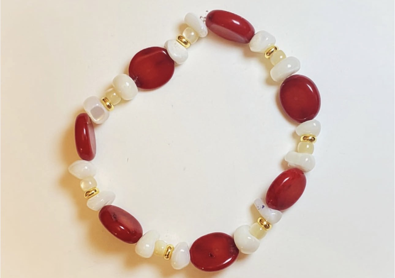 Natural Red Coral & Sea Shell Harmony Bracelet photo 2