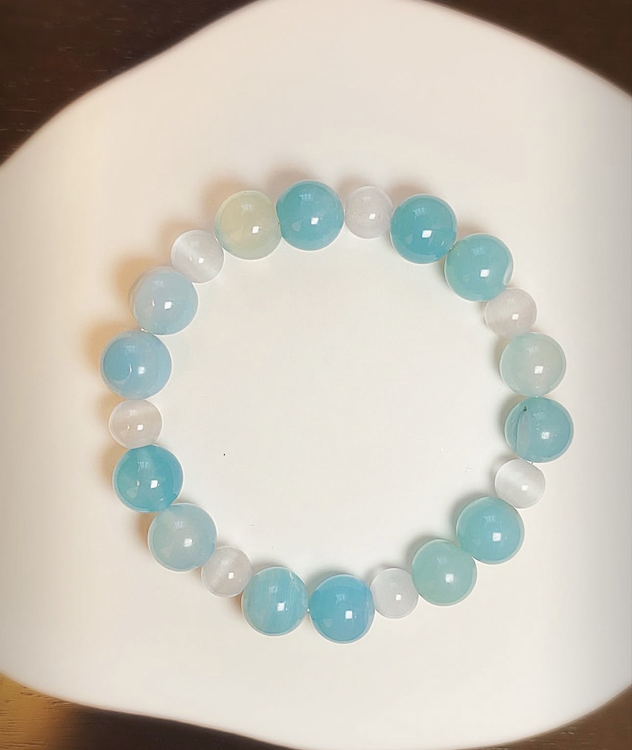 Light Blue Agate & White Cat Eye Harmony Bracelet